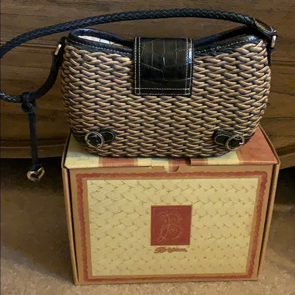 Vintage Brighton Straw Handbag. some tarnish on buckles In good condition - Picture 2 of 9